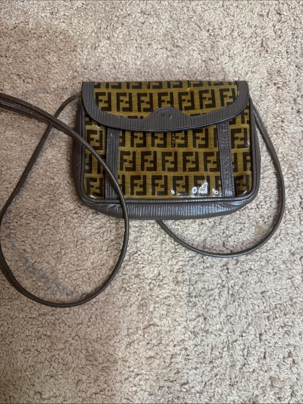Authentic Vintage Fendi FF Logo Crossbody in Olive and Brown(Project)